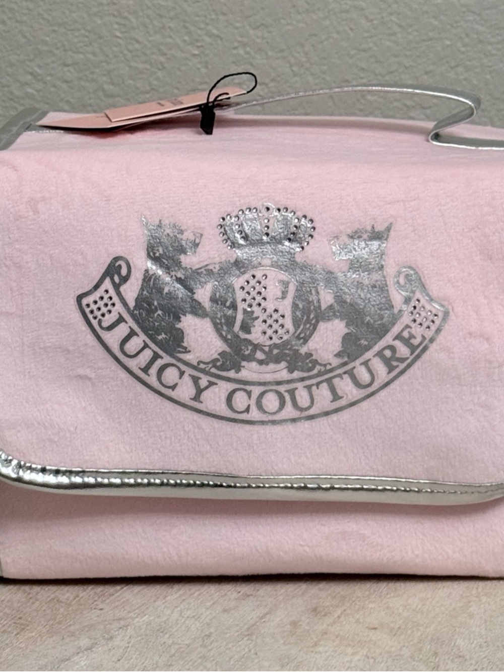 NWT Juicy Couture velour Travel Hanging Cosmetic Bag-Silver Logo